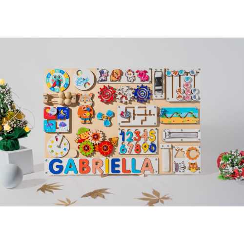 LARGE Busy board toddler, Montessori Toys, 1st Birthday Gift, Toddler Busy board, Personalized Busy board, Busy Puzzle Board,1 year old gift