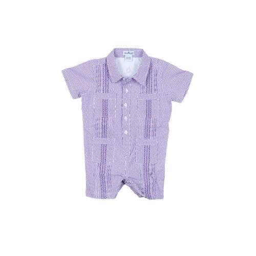 Guayabera - Gameday Purple Wave Check Short Sleeve Romper