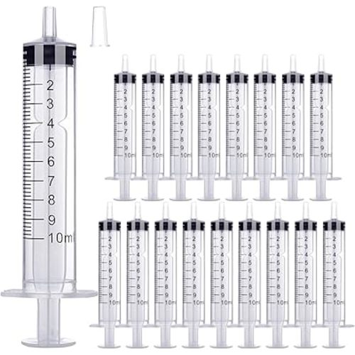 10ml Syringe 20-Pack Plastic 10ml Syringes with Luer Slip Tip, Individually Sterile Sealed, No Needle (10ML)