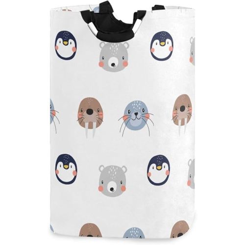 Kigai Collapsible Laundry Basket with Handles Cute Arctic Animals Large Waterproof Laundry Hamper Clothes Toys Organizer Portable Storage Bin for Nursery Home Decor