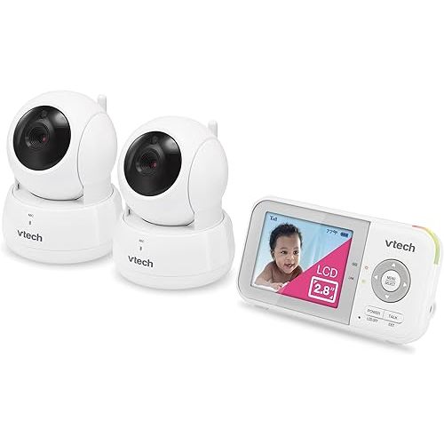 VTech VM923-2 Baby Monitor, 2.8”Screen, 1000ft Range, Pan-Tilt-Zoom, Night Vision, 2-Way Audio, Temperature Sensor, Lullabies, Secured Transmission No WiFi