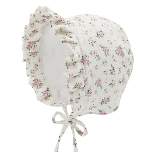 HADEEONG Baby Girls Bonnet Ultra Soft Double Layer Bonnet Cap Adjustable Hats 3-24 Months