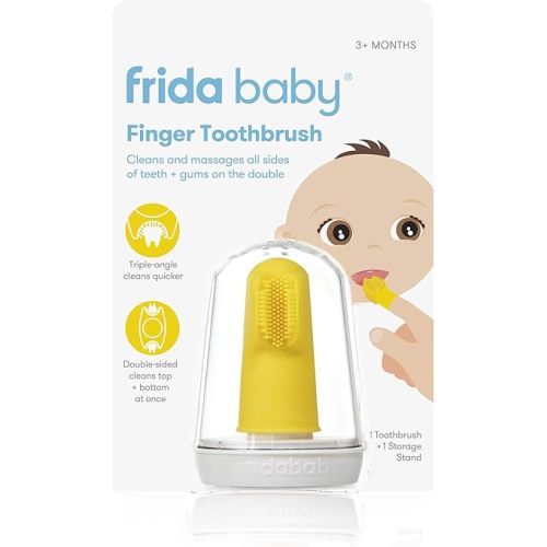Frida Baby SmileFrida | Baby's First Finger Toothbrush, 3 Months and Up, Triple Angle Bristles, Soft Toothbrush Bristles | Toothbrush + Storage Case