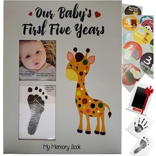 Keepsake Memory Book for Baby Boy or Girl Timeless First 5 Year Baby Book A Milestone Book to Record Every Event from Birth to Age 5 Gender Neutral Journal Scrapbook Photo Album Stickers Baby Ink Pad