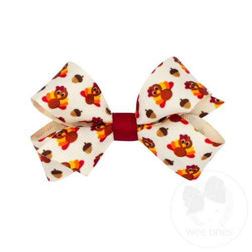 Mini Harvest-themed Turkey Printed Grosgrain Hair Bow - TURKEY | Wee Ones Hair Bows & Accessories
