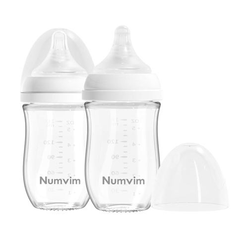 Natural Glass Baby Bottle Gentle & Extra Slow Flow, Newborn Breastfeeding Bottle with Anti Colic Nipple for 0 Months Babies, Includes S Nipples, (5Oz, 2 Packs)