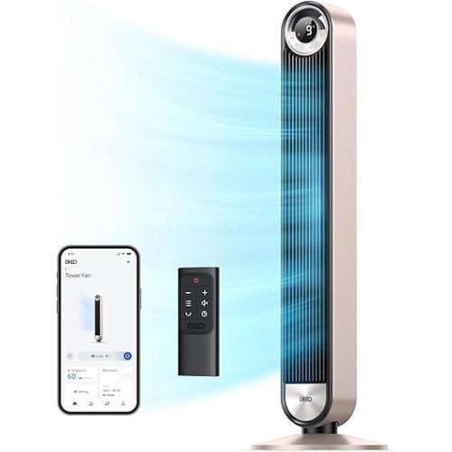 Dreo Smart Tower Fans for Home, 90° Oscillating Fan Bedroom Indoors, Voice Control Floor with 12H Timer, 42 Inch Quiet Bladeless Standing LED Display, 9 Speeds, Work Alexa/Google