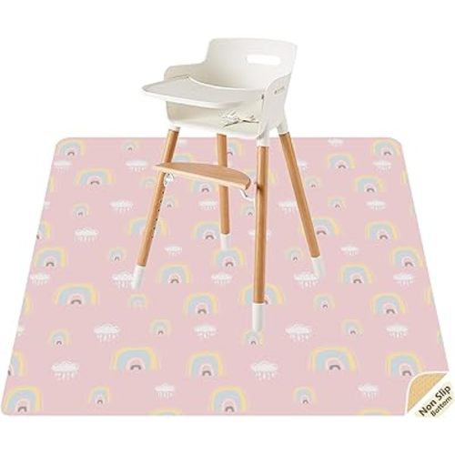 Splat Mat for Under High Chair/Arts/Crafts by CLCROBD, 51" Baby Anti-Slip Food Splash and Spill Mat for Eating Mess, Waterproof Floor Protector and Table Cloth (Rainbow Pink)