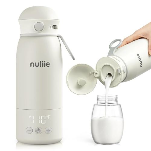 Nuliie Portable Bottle Warmer for Travel, Double Leak‑Proof, Heating Milk & Water Faster, Cordless Milk Warmer with Fast Charging, Anti-Dry & Anti-Burn Protection for All Day Needs, 17oz
