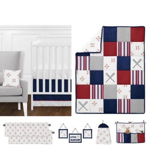 Sweet Jojo Designs Boy Baby Crib Bedding Set - Baseball Patch Red White And Blue 11pc