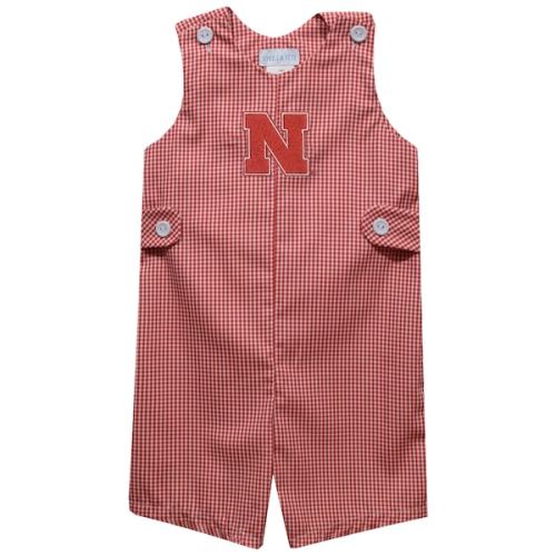 Infant Vive La Fete Scarlet Nebraska Huskers Gingham Jon Jon Romper