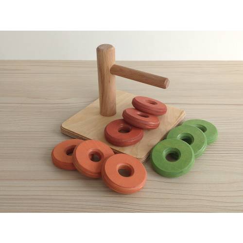 3 Coloured Discs On Horizontal Dowel, Montessori Stacking Materials,FREE DELIVERY
