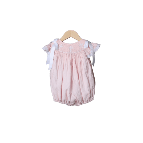 Smocked Cross Pink Swiss Dot Bubble
