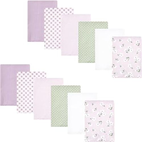 Hudson Baby Unisex Baby Cotton Flannel Burp Cloths Bundle, Purple Dainty Floral, One Size