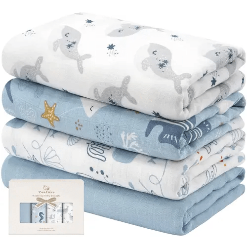 Yoofoss Muslin Swaddle Blankets, 4-Pack Receiving Blankets for Baby Boys and Girls, 47 x 47 Inches Baby Swaddle Neutral Wrap 70% Rayon from Bamboo and 30% Organic Cotton