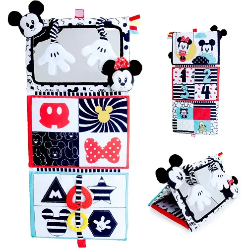 KIDS PREFERRED Disney Baby Mickey & Minnie Mouse Black and White High Contrast Grow with Me Mirror for Tummy Time and On The Go Fun, Multicolored