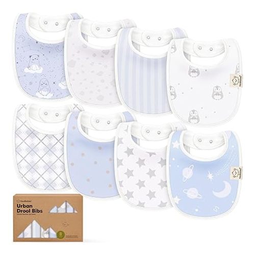 KeaBabies 8-Pack Organic Baby Bibs for Drooling and Teething - Soft Cotton Bibs for Baby Girl, Boy, Extra Absorbent, Easy to Clean & Put On for Toddler, Newborn, Infant 0-24 Months (Constellation)