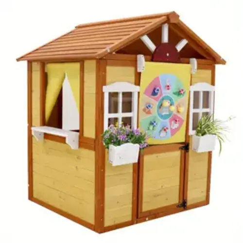 kid's wooden playhouse outdoor wooden cottage - Temu