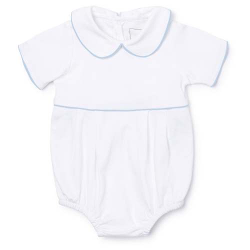 Lila and Hayes - Palmer Boys' Bubble - White w/ Light Blue Piping