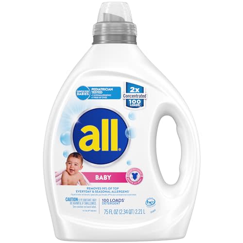 all Liquid Laundry Detergent, Gentle for Baby, Hypoallergenic & Free Of Dyes, 2X Concentrated, 100 Loads