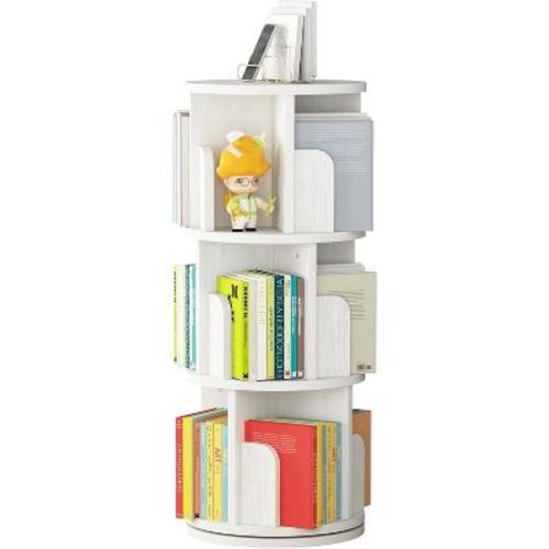 Homhougo Rotating Bookshelf 3 Tier, 360 Display Bookcase Storage Rack for Kids & Adults, Corner Spinning Book Shelf for Small Space, White