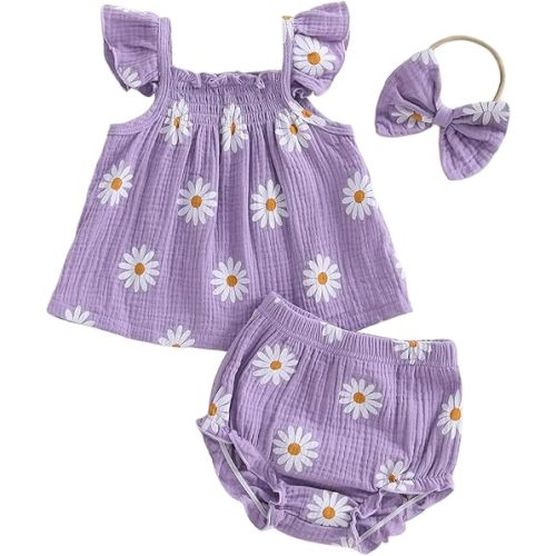 Mubineo Baby Girl Summer Clothes Cute Ruffle Tops Dress Shorts Outfits Set Infant Toddler Shrit Bloomers Princess Outfit
