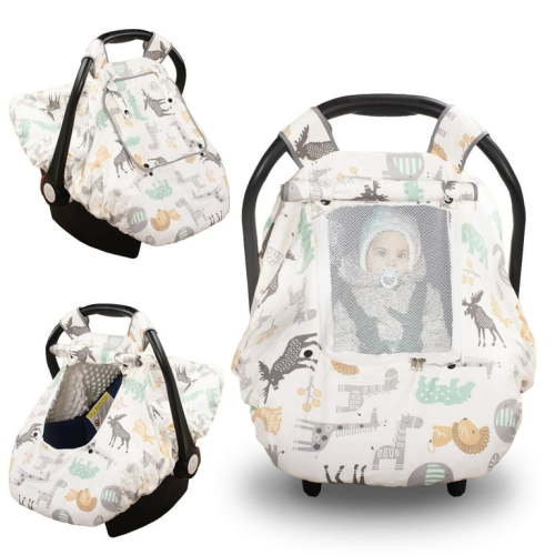 Beavtaens 3-in-1 Baby Car Seat Cover, Winter Carseat Canopy, Soft and Breathable (White Animals)