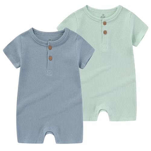 MAMIMAKA Baby Short Sleeve Bodysuits Solid Romper one-Piece Newborn Baby Clothes 2 Pack Baby Shower Gifts