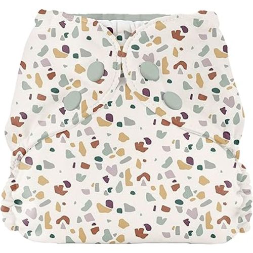 Esembly Cloth Diaper Outer, Waterproof Swim Cloth Diaper Cover, Leak-Proof and Breathable Layer Over Prefolds, Flats or Fitteds, Reusable with Snap Closure - Size 2, Terrazzo