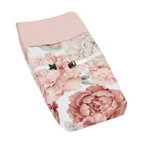Sweet Jojo Designs Girl Changing Pad Cover Peony Floral Garden Pink and Ivory