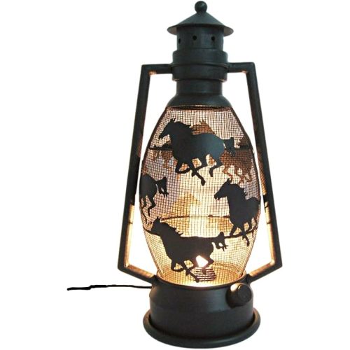BestGiftEver Rustic Metal Horse Lantern Nightlight - Vintage Farmhouse Table Lamp with Electric Cord - Western Cowboy Style Décor for Living Room, Bedroom, or Office