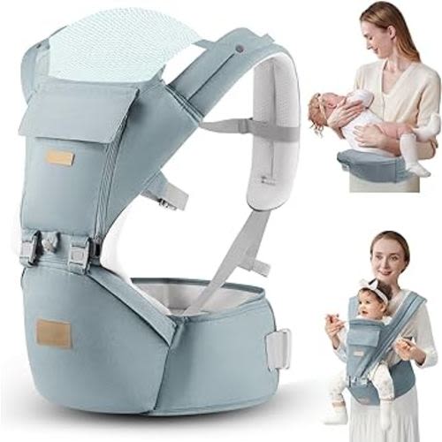 VYPERX 6-in-1 Ways Baby Carrier with Hip Seat and Lumbar Support, Newborn to Toddler, 0-36 Month, 7-33 Lb, Ergonomic All Positions Kids Carrier Soft Baby Holder Carrier with Hood for All Seasons Blue