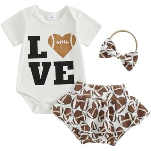 Newborn Baby Girl Clothes Love Football Short Sleeve Romper and Shorts Skirt Infant Set Cute Summer Outfit