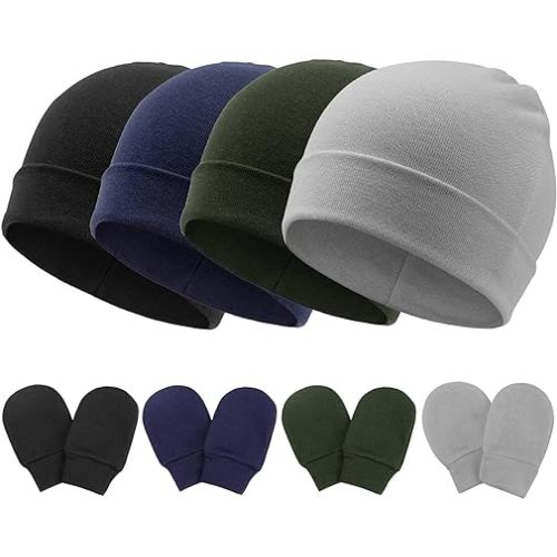 BQUBO Baby Hats and Mittens Infant Cotton Beanie Gloves No Scratch Set Newborn Hospital Hat for Boys Girls