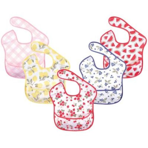 Hudson Baby Infant Girl Waterproof Polyester Bibs 5pk, Strawberries, Feeder