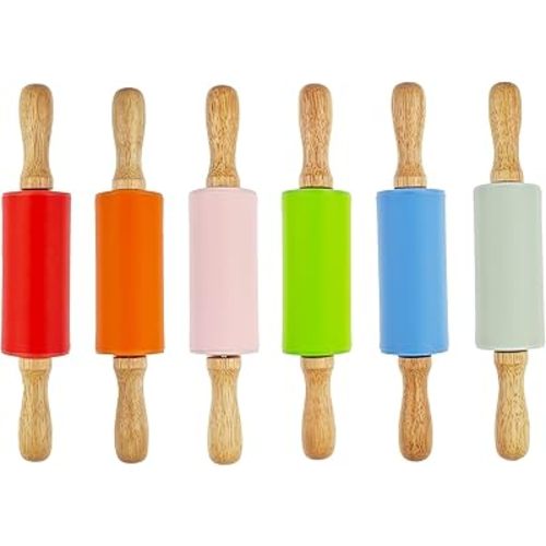 6 Pack Small Rolling Pin for Kids, Kids Rolling Pin for Home Kitchen (6 colors) (9 Inch)