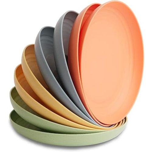 Nook Theory 8-Pack Reusable Wheat Straw Plates Set - Non Toxic and Non Plastic Dinner Plates for Kids and Adults, Lightweight Unbreakable Plate, Microwave Safe and Dishwasher Safe (Meadow 9")