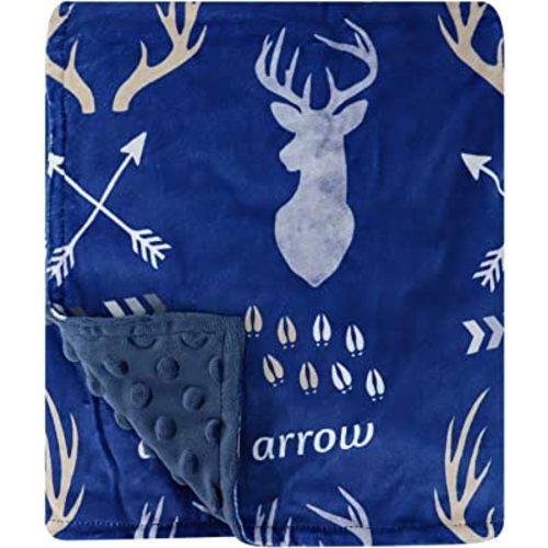 GFU Baby Blanket for Boys and Girls, Soft Minky Infant Receiving Blanket with Dotted Backing Double Layer, Newborn Toddler Bed Blanket with Antler Arrow Printed, Navy Blue, 30 x 40 Inch