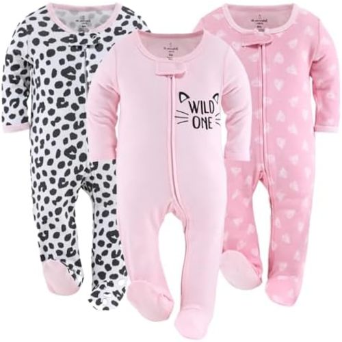 The Peanutshell Baby Girl Sleepers Set - Newborns & Infants 0-9 Months - Newborn Baby Baby Girl Sleepers - Cheetah Hearts