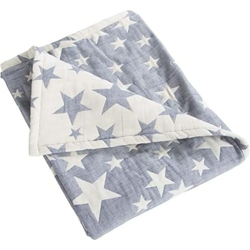 NTBAY 3 Layer Toddler Blanket, Muslin Cotton Jacquard Bed Blankets, Lightweight Thermal Baby Blanket, Super Soft and Warm Crib Blanket for All Seasons, Decoration Gift, 30"x40", Blue