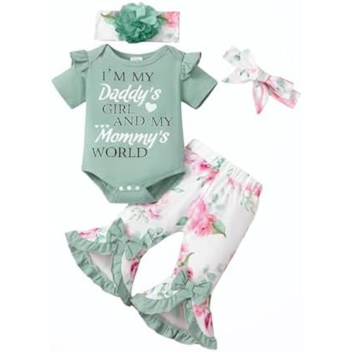SUNNY PIGGY Newborn Baby Girl Clothes Infant Floral Outfits Bell Bottom Flowerpant Headband 0-18 Months Baby Girl Romper