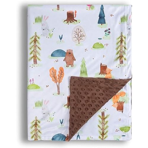 Baby Blanket for Boys Girls Soft Minky with Double Layer Dotted Backing, Primary Forest Printed 30 x 40 Inch Receiving Blanket (Forest Bear)