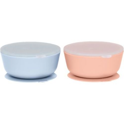 Weesprout Suction Bowls for Baby & Toddlers, 100% Silicone with Plastic Lid, 12 oz - Pastel Blue, Pastel Coral, Set of 2