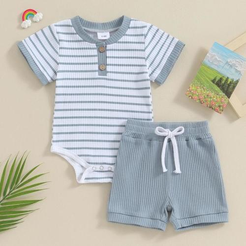 Baby 2 Piece Outfits Summer Striped Short Sleeve Romper and Elastic - TikTok Shop