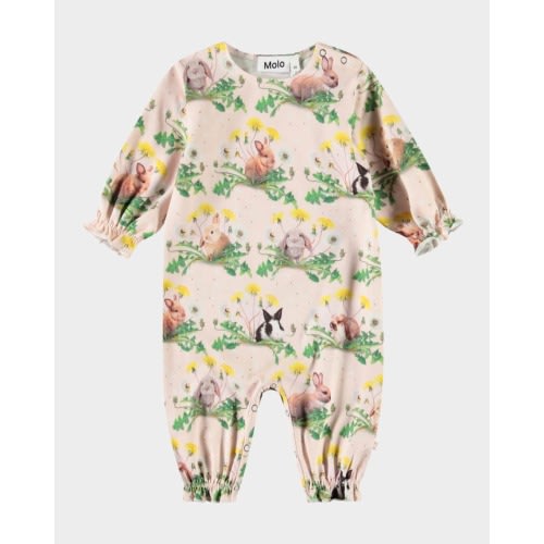 Girl's Florina Rabbit-Print Organic Cotton Bodysuit, Size 3M-12M