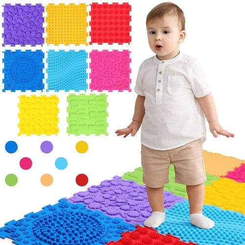 8 Pcs Sensory Mat Massage Game Mats for Kids Rainbow Sensory Floor Tiles Mats Orthopedic Massage Puzzle(Rainbow Colors)
