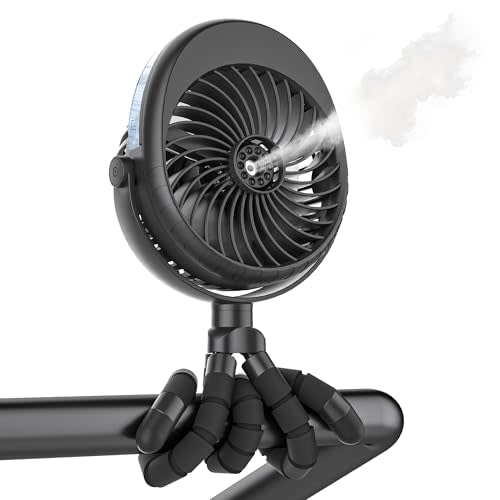2026 Upgraded Misting Baby Stroller Fan Rechargeable, Flexible Tripod Clip for Car Seat Crib, Baby Shower Gifts & Baby Registry Search, Newborn Essentials for Beach Travel, Disney Summer Essentials