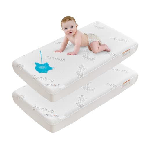 BEDLORE Waterproof Crib Mattress Protector 2 Pack, Ultra Soft Bamboo Viscose Crib Mattress Pad Cover, Noiseless Toddler Mattress Protector for Standard Baby Crib Mattress Size 52''x28'', White