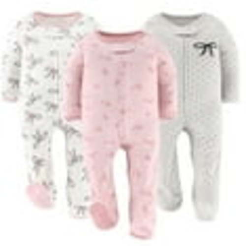 The Peanutshell Sleep n Play Pink Balletcore Footed Pajamas for Baby Girls Set, 3-6 Months, 3-Pack