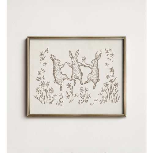 Neutral Nursery Art Print, Woodland Bunny Wall Decor Digital PRINTABLE Download, Rabbit Sketch Easter Rabbit Wall Art, North Prints SK1-95